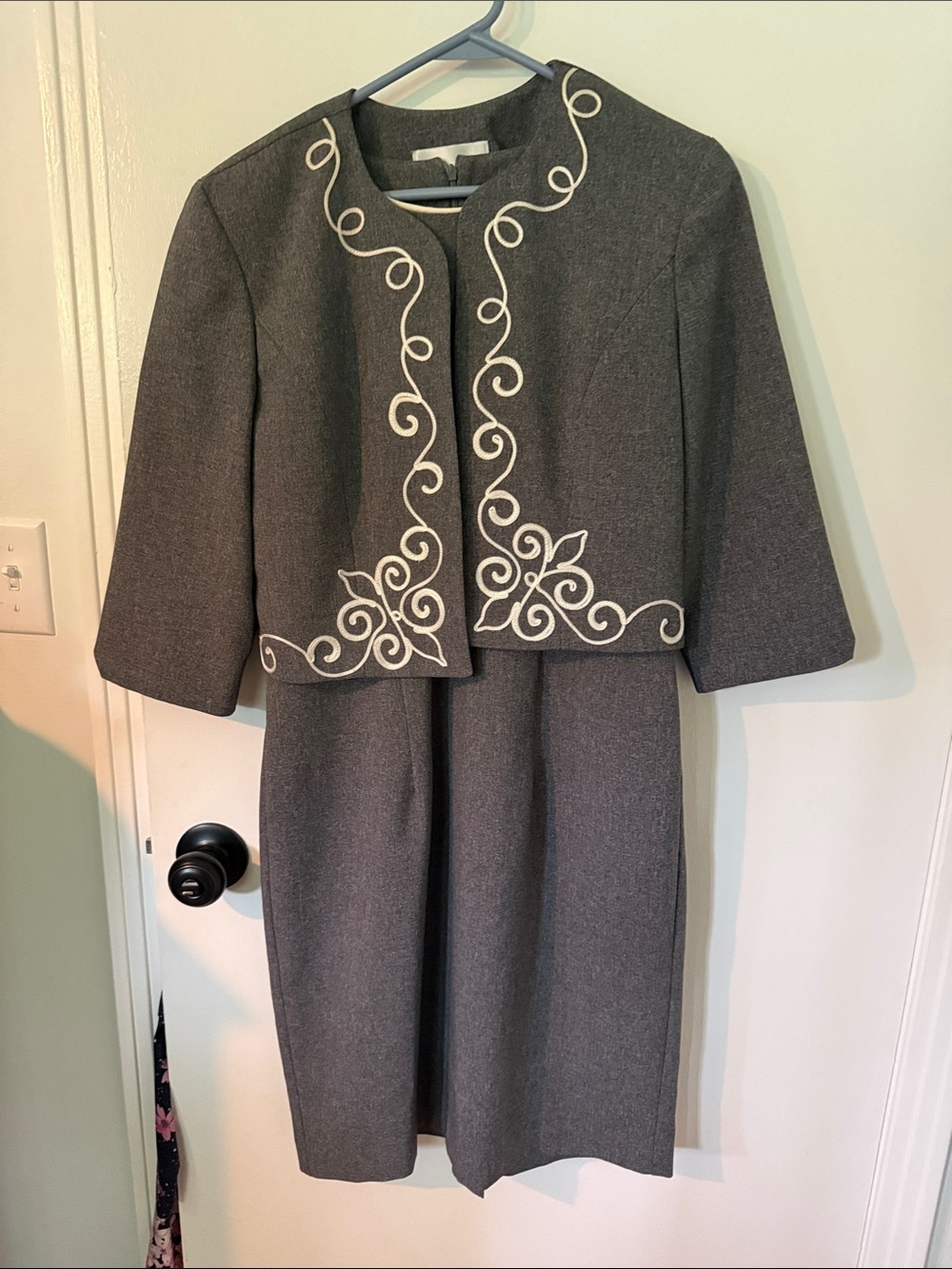 Danny & Nicole Gray Dress with Cream Embroidered Jacket